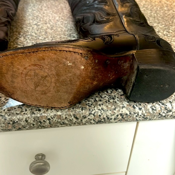 🕵️🕵️🕵️ REPUBLIC OF TEXAS BLACK HANDMADE COWBOY BOOT SIZE 6.5 EUC🕵️🕵️🕵️ - Picture 5 of 13